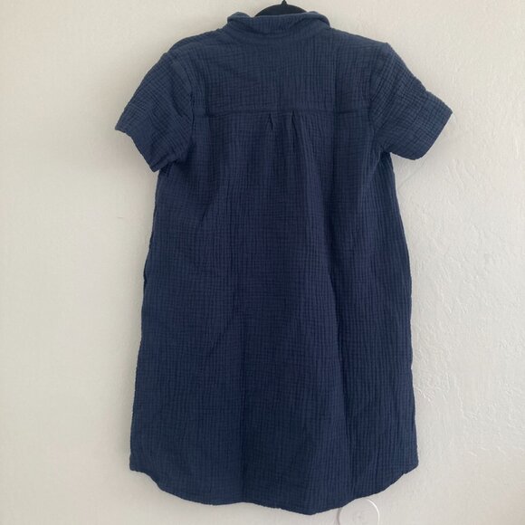 J Jill Gauzy Cotton Shirt Dress Split Neck Navy Blue Beach Coastal Breezy XS - Picture 6 of 10
